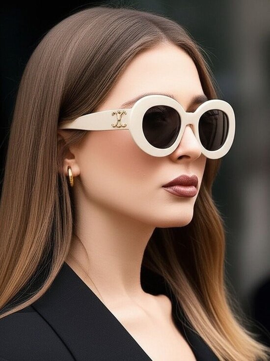 NEW CELINE SUNGLASSES, WOMEN ROUND IVORY EYEWEAR CELINE CL40312U 25A main image 5